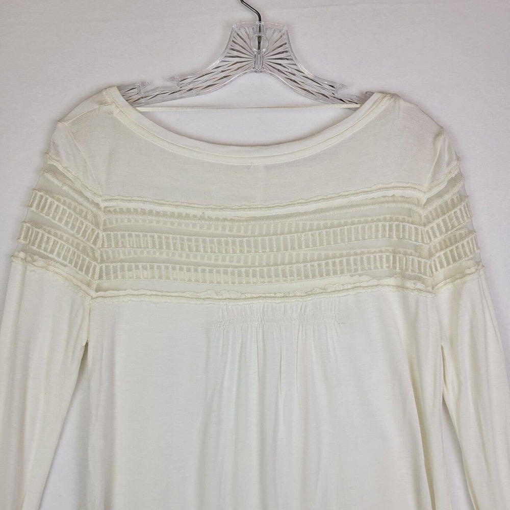 Free People Womens Roxie Mesh See Through Blouse Size Small Ivory Peasant Fairy - Picture 3 of 8